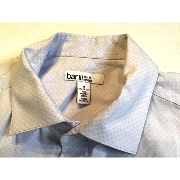 BAR III- LIGHT BLUELONG SLEEVE MENS DRESS SHIRT SLIM FIT STRETCH 100%COTTON SZ M - Picture 3 of 6